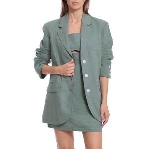 AVEC LES FILLES Sage Green Linen Matching Dress & Blazer Set 2 Pieces SZ XS NEW